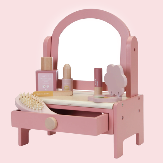 Little Dutch Wooden Vanity Table - Pink Pretend Play Set for Kids